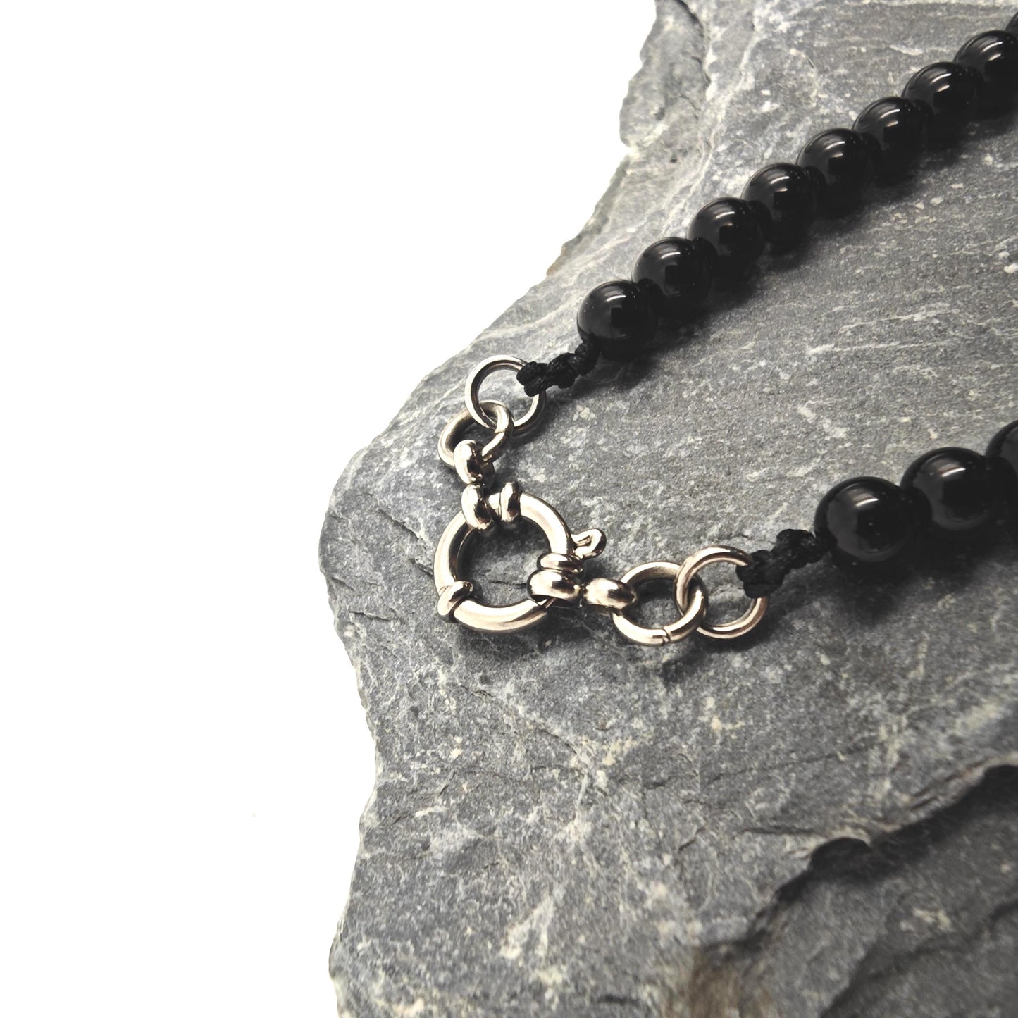 Black Onyx African Trade Bead Necklace, 925 Silver, Ethnic Tribal Boho Statement