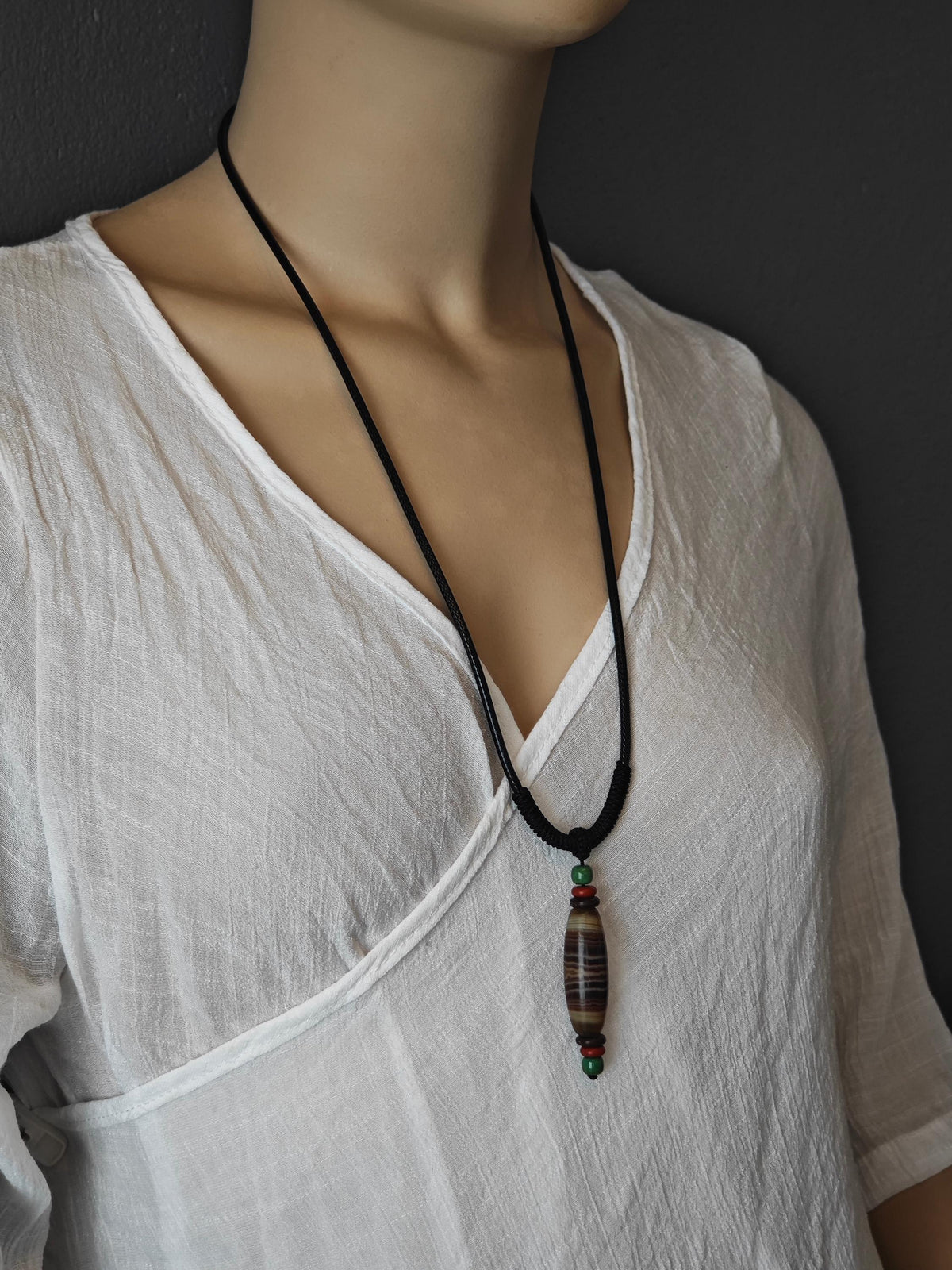 Handmade Sardonyx Agate Dzi Bead Necklace, Nan Hong Agate, Turquoise, Ethnic Bohemian Jewelry