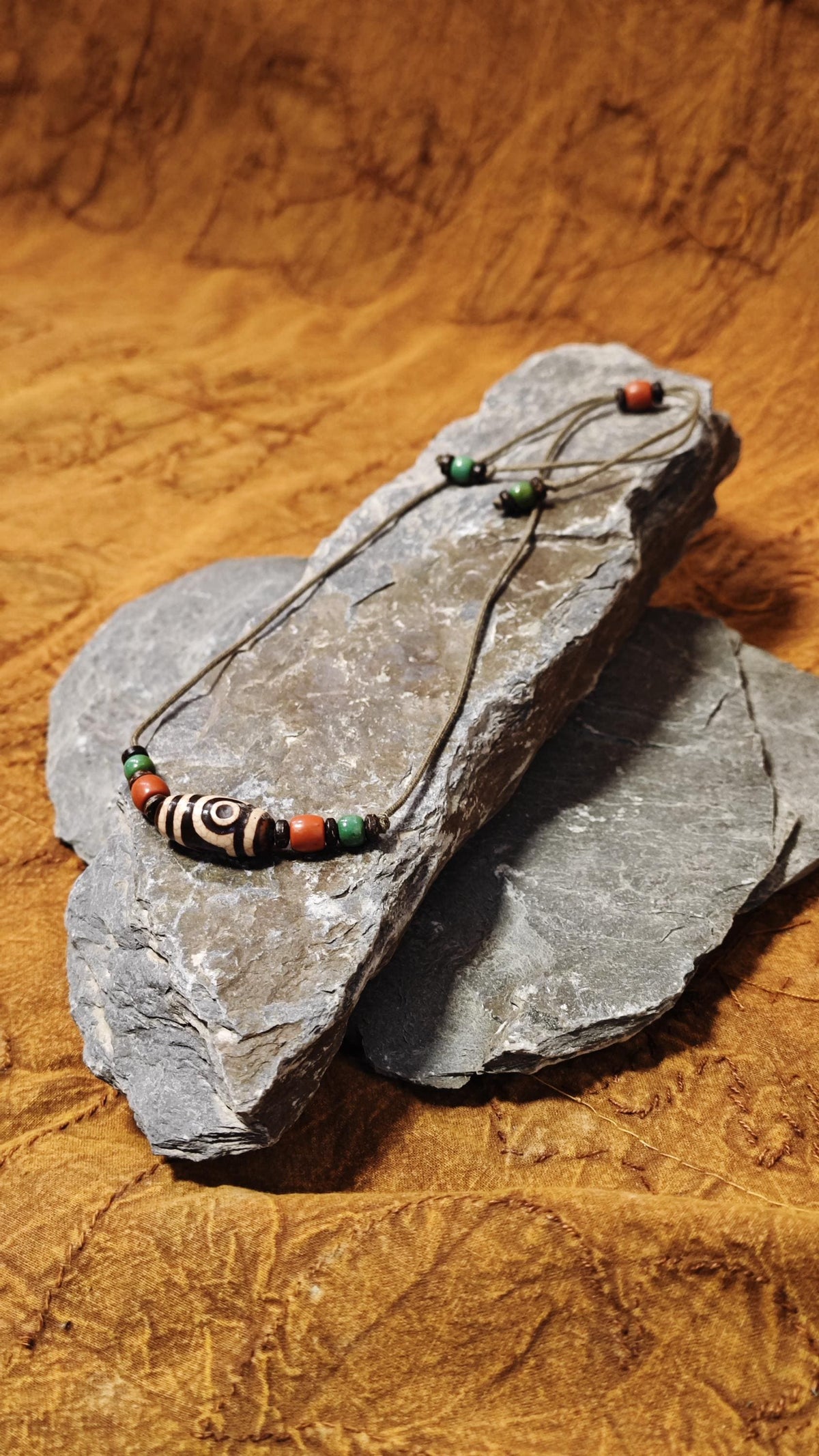 Vintage Tibetan Dzi Bead Necklace, Nan Hong Red Agate, Turquoise Tribal Pendant (40-60cm)