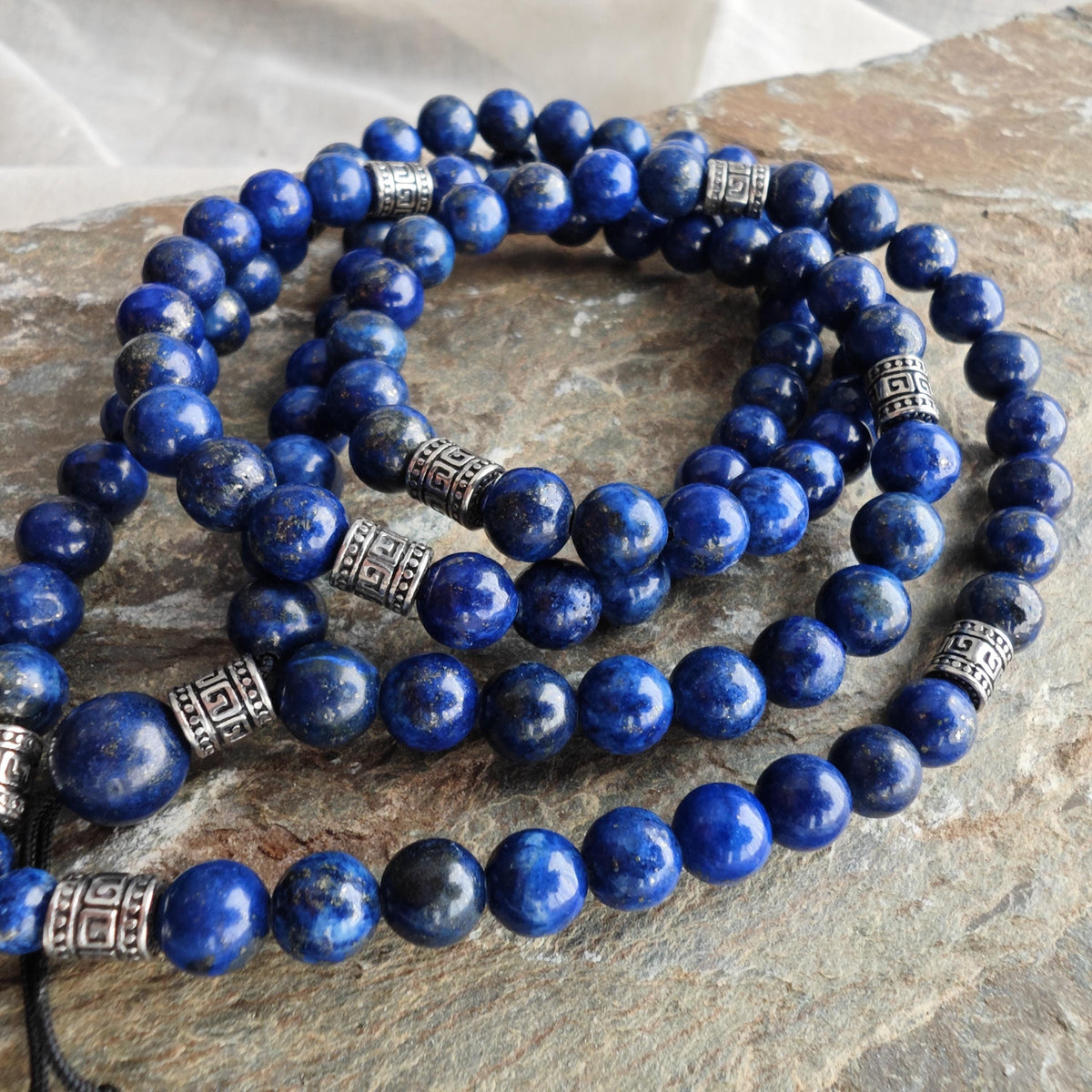 Long Lapis Lazuli Beaded Necklace with Stainless Steel | 98cm Layering Ethnic Boho Jewelry