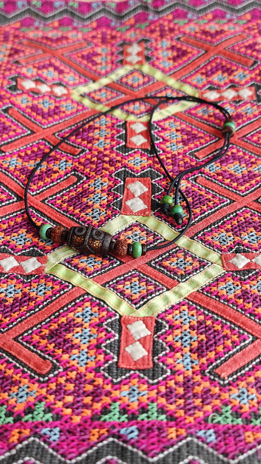 Vintage Tibetan Dzi Bead Necklace, Turquoise Rudraksha Mala Choker, Tribal Boho Amulet, Black Cord Pendant, Unisex Adjustable 40-66cm