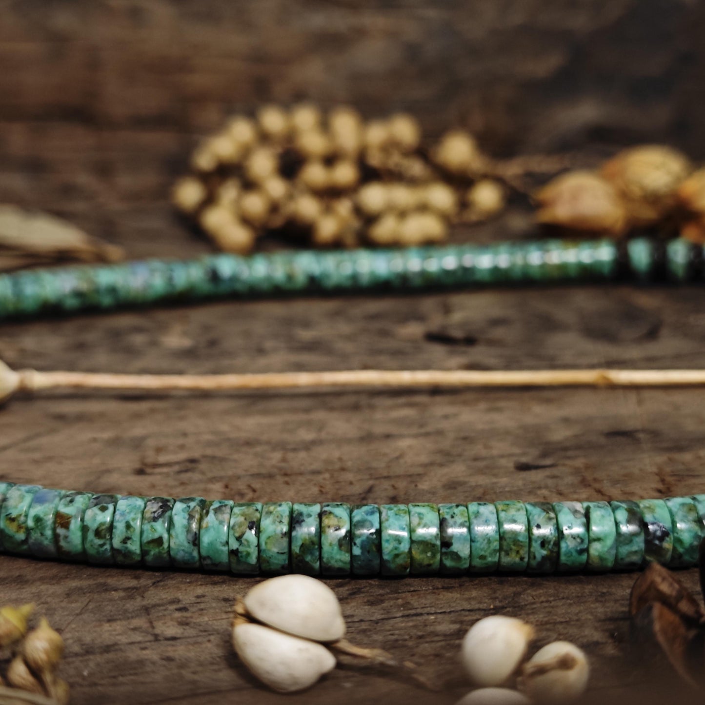 Handmade Vintage Dzi Bead Necklace with Turquoise & Coconut | Ethnic Spiritual Jewelry