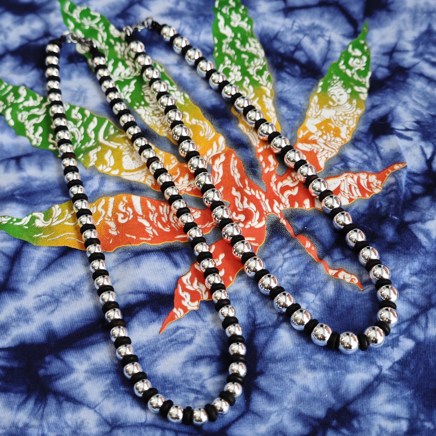 Handmade Hematite & Coconut Beaded Necklace | Silver Black Ethnic Boho Jewelry