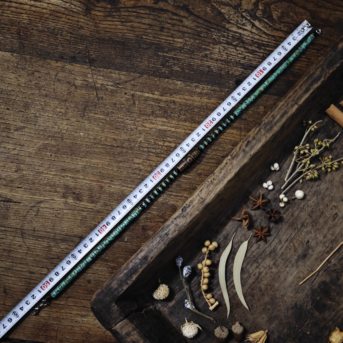 Handmade Vintage Dzi Bead Necklace with Turquoise & Coconut | Ethnic Spiritual Jewelry