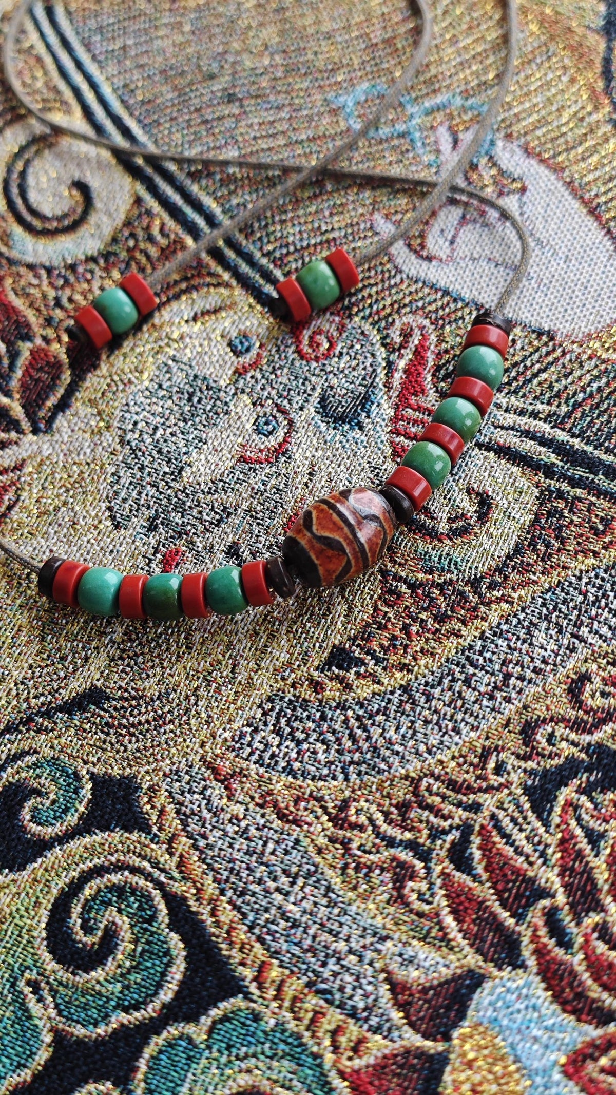 Vintage Tibetan Dzi Bead Necklace, Nan Hong Red Agate Turquoise Choker, Adjustable Ethnic Tribal Amulet, Spiritual Protection Pendant