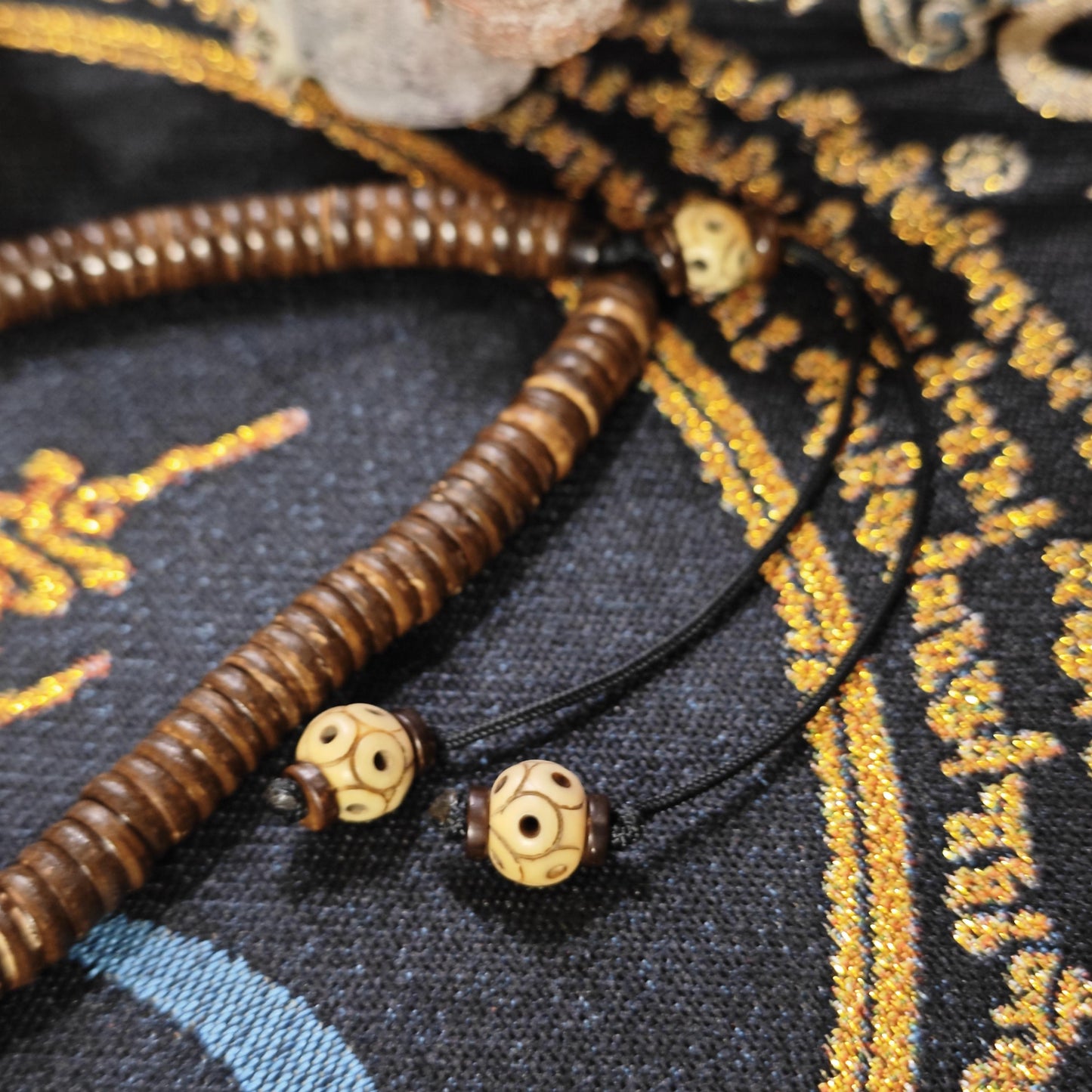 Tibetan Sardonyx Agate Dzi Bead Necklace, Yak Bone, Coconut Shell, Bohemian Spiritual Jewelry