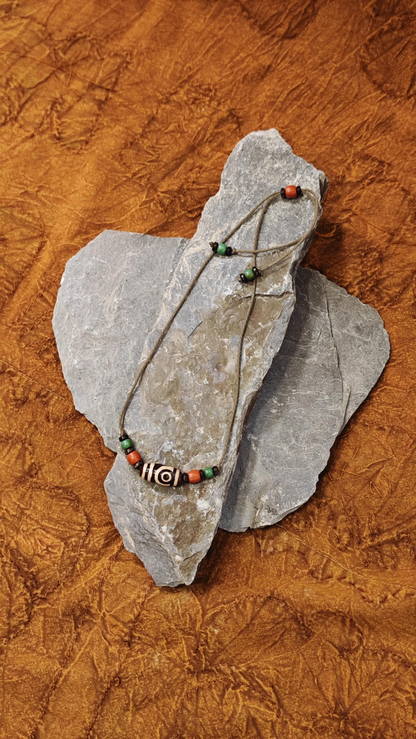 Vintage Tibetan Dzi Bead Necklace, Nan Hong Red Agate, Turquoise Tribal Pendant (40-60cm)