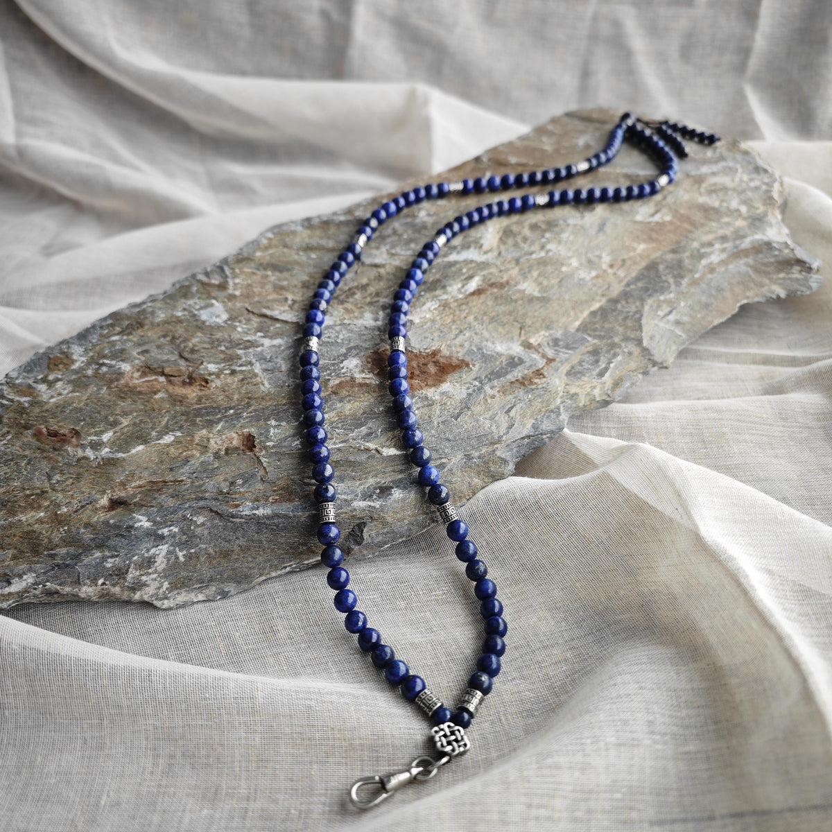 Long Lapis Lazuli Beaded Necklace with Stainless Steel | 98cm Layering Ethnic Boho Jewelry