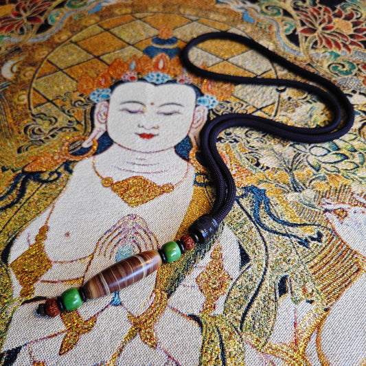 Tibetan Dzi Bead Necklace, Turquoise, Rudraksha, Wood, Coconut Shell, Bohemian Jewelry