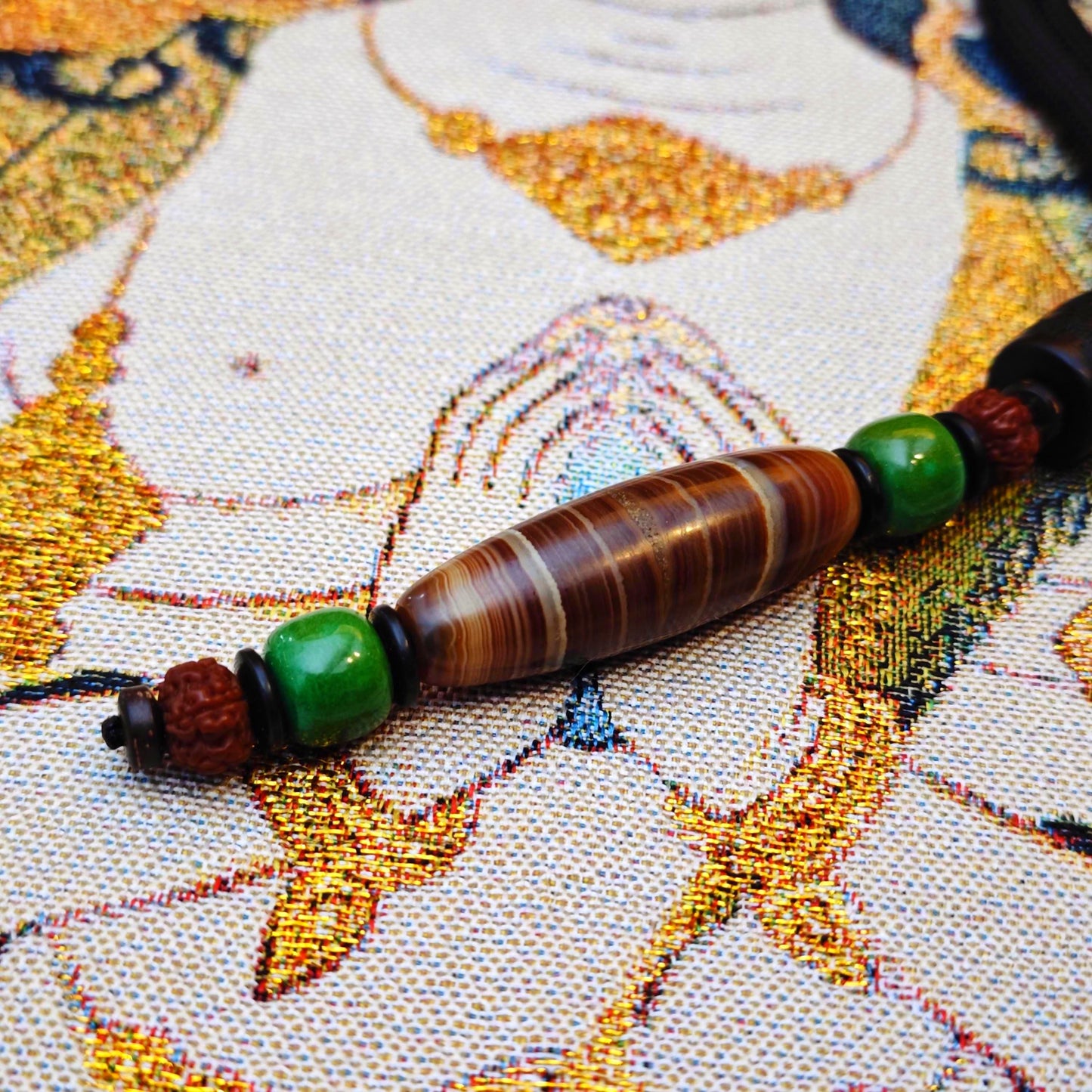 Tibetan Dzi Bead Necklace, Turquoise, Rudraksha, Wood, Coconut Shell, Bohemian Jewelry