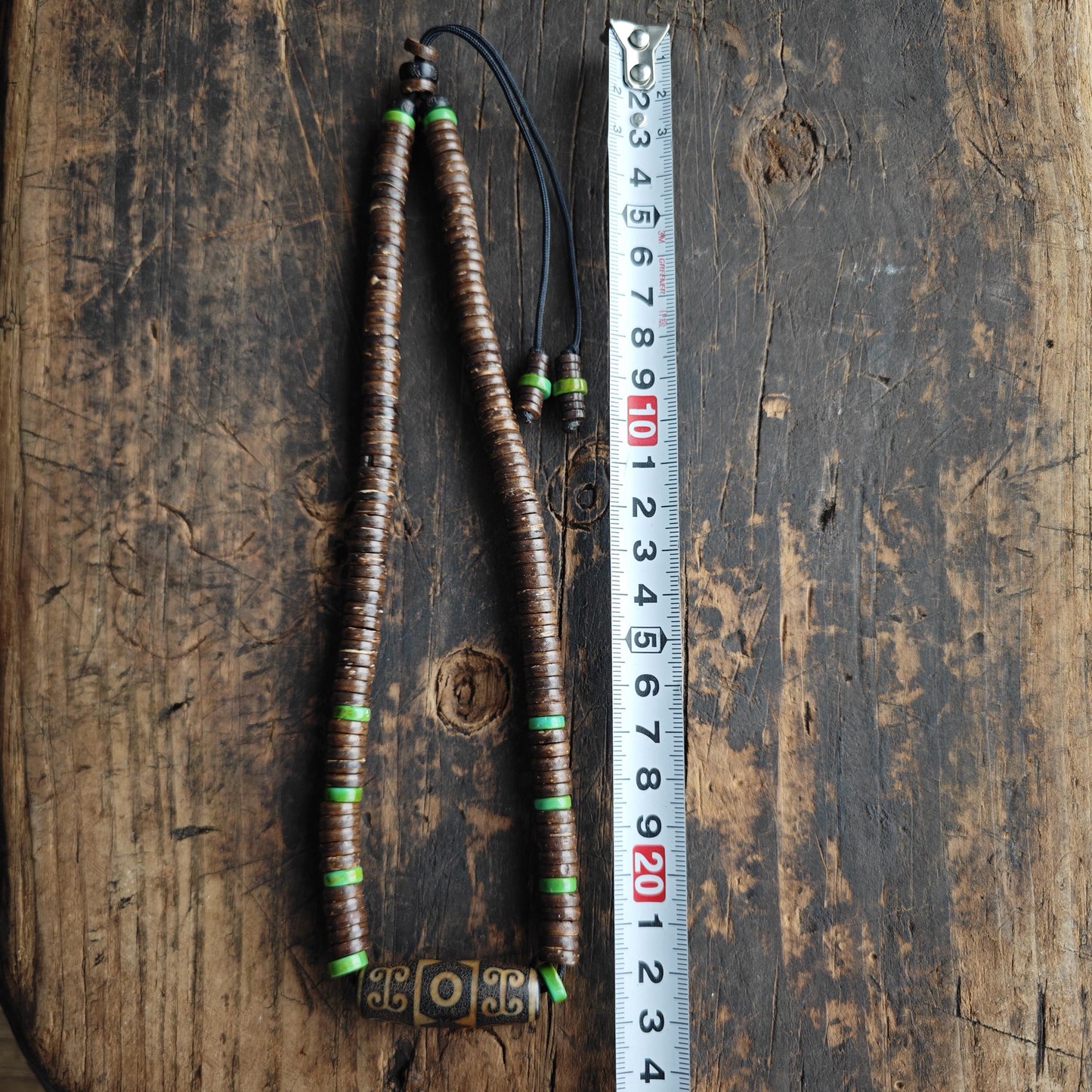Vintage Tibetan Dzi Bead Necklace, Coconut Shell Heishi Choker, Turquoise Spacer Boho Jewelry, Tribal Mens Surfer Necklace 47cm