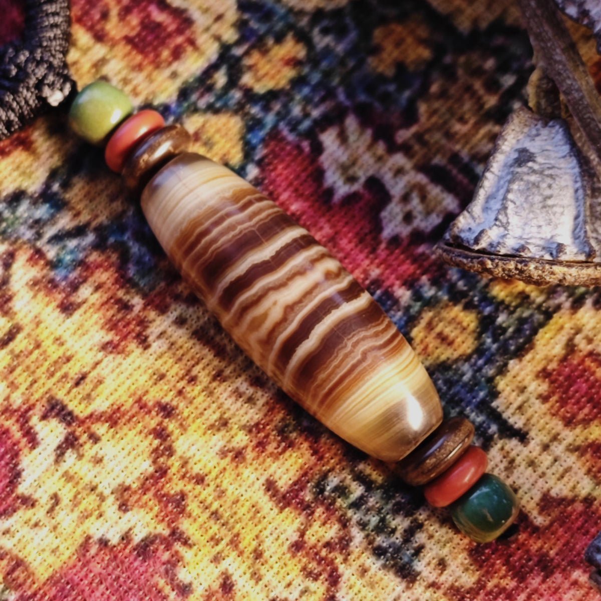 Handmade Sardonyx Agate Dzi Bead Necklace, Nan Hong Agate, Turquoise, Ethnic Bohemian Jewelry