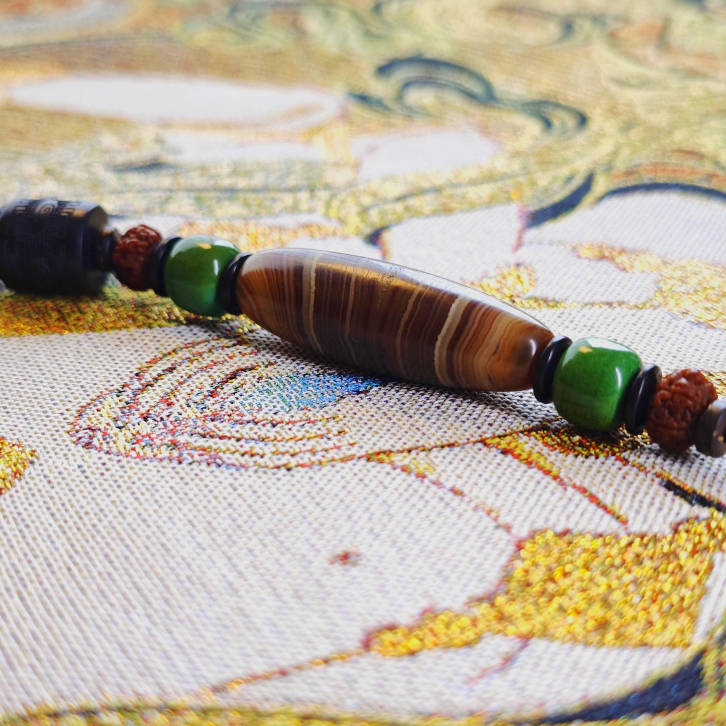 Tibetan Dzi Bead Necklace, Turquoise, Rudraksha, Wood, Coconut Shell, Bohemian Jewelry
