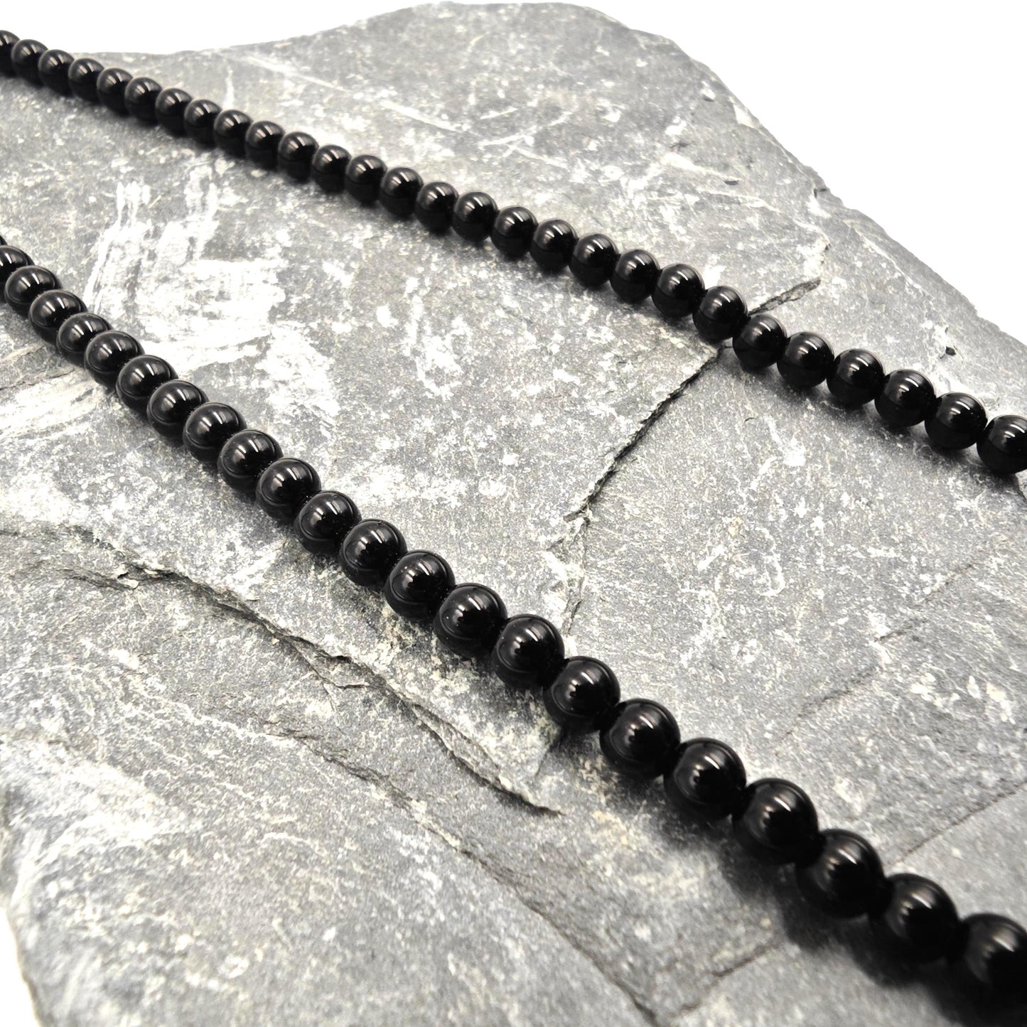 Black Onyx African Trade Bead Necklace, 925 Silver, Ethnic Tribal Boho Statement