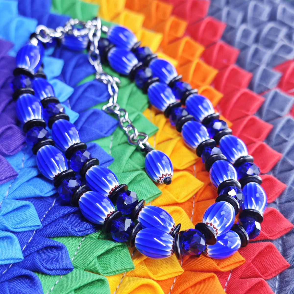 Handmade African Trade Beads Necklace, Blue Liuli, Coconut Spacers, Adjustable Ethnic Boho Jewelry