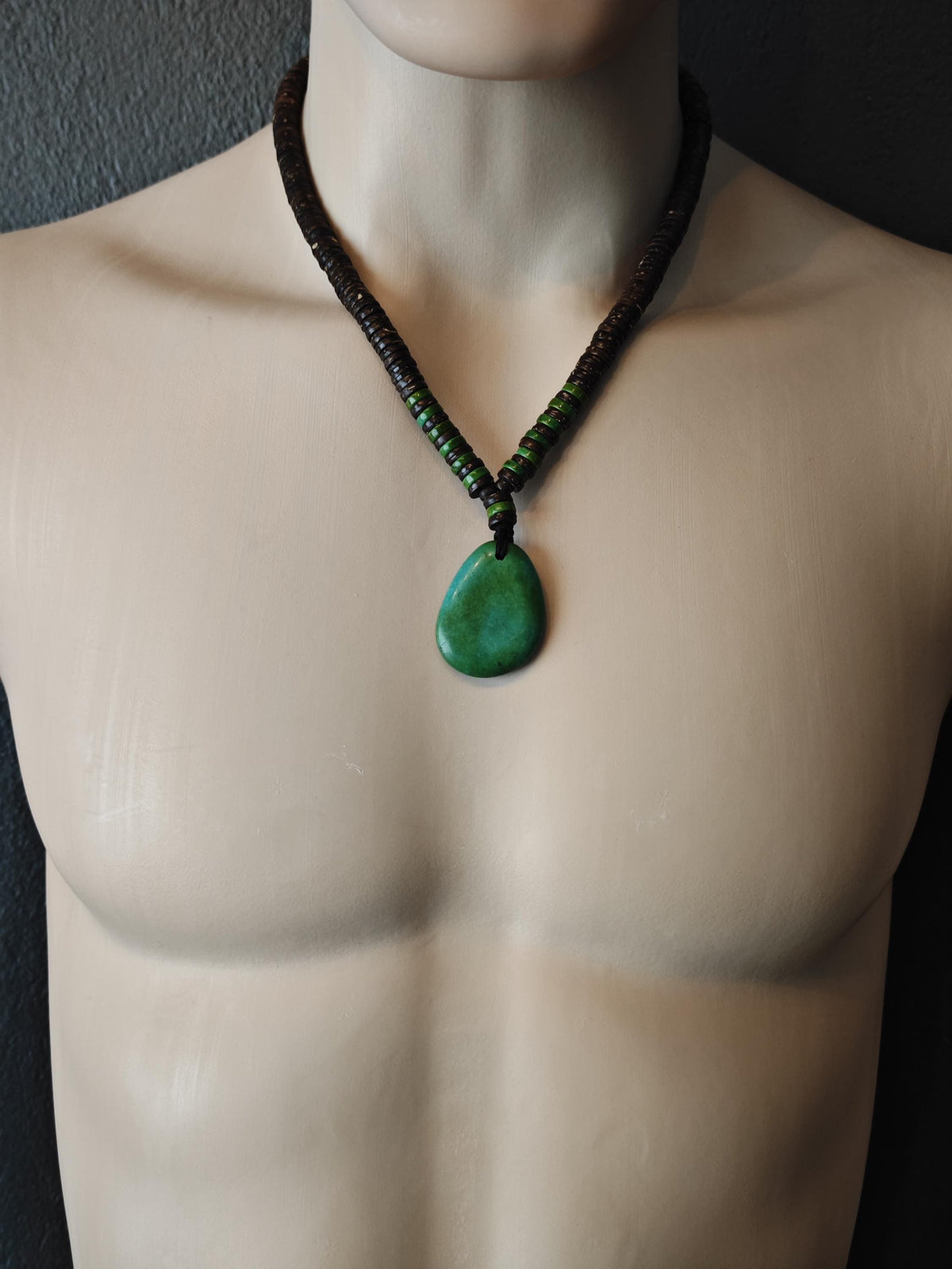 Handmade Turquoise Pendant Necklace with Coconut Beads | Ethnic Tribal Bohemian Jewelry