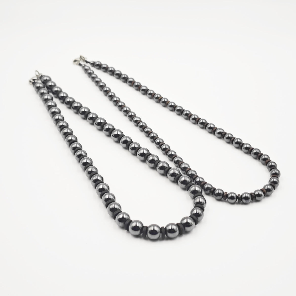 Hematite Beaded Necklace, Coconut Shell Surfer Choker, Metallic Black Stone Jewelry, Unisex Layering Chain, Couples Matching Gift, 54cm 56cm