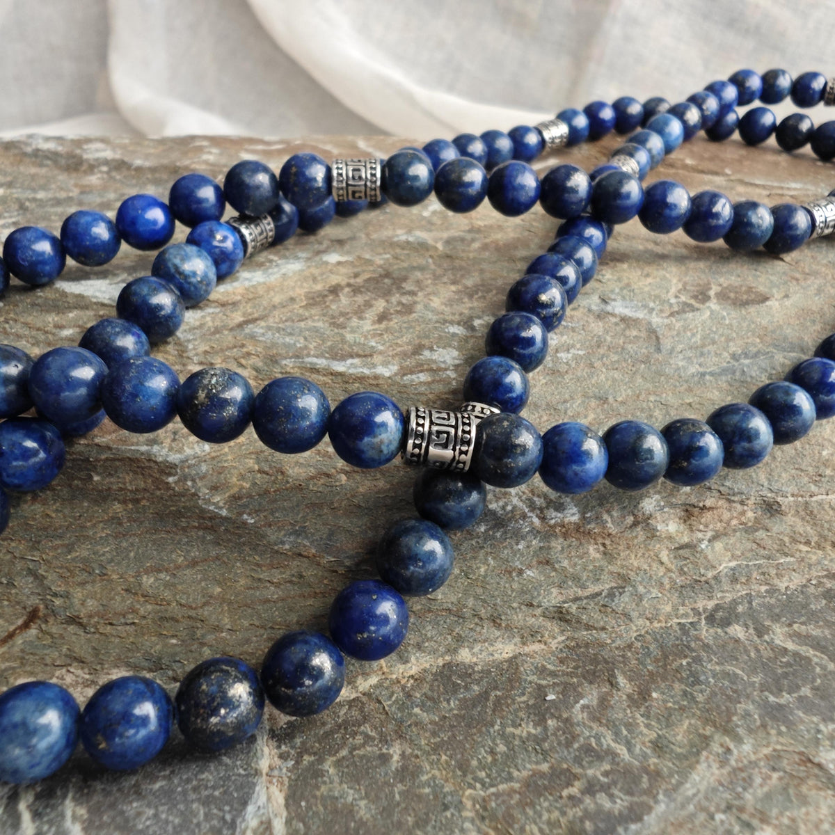 Long Lapis Lazuli Beaded Necklace with Stainless Steel | 98cm Layering Ethnic Boho Jewelry