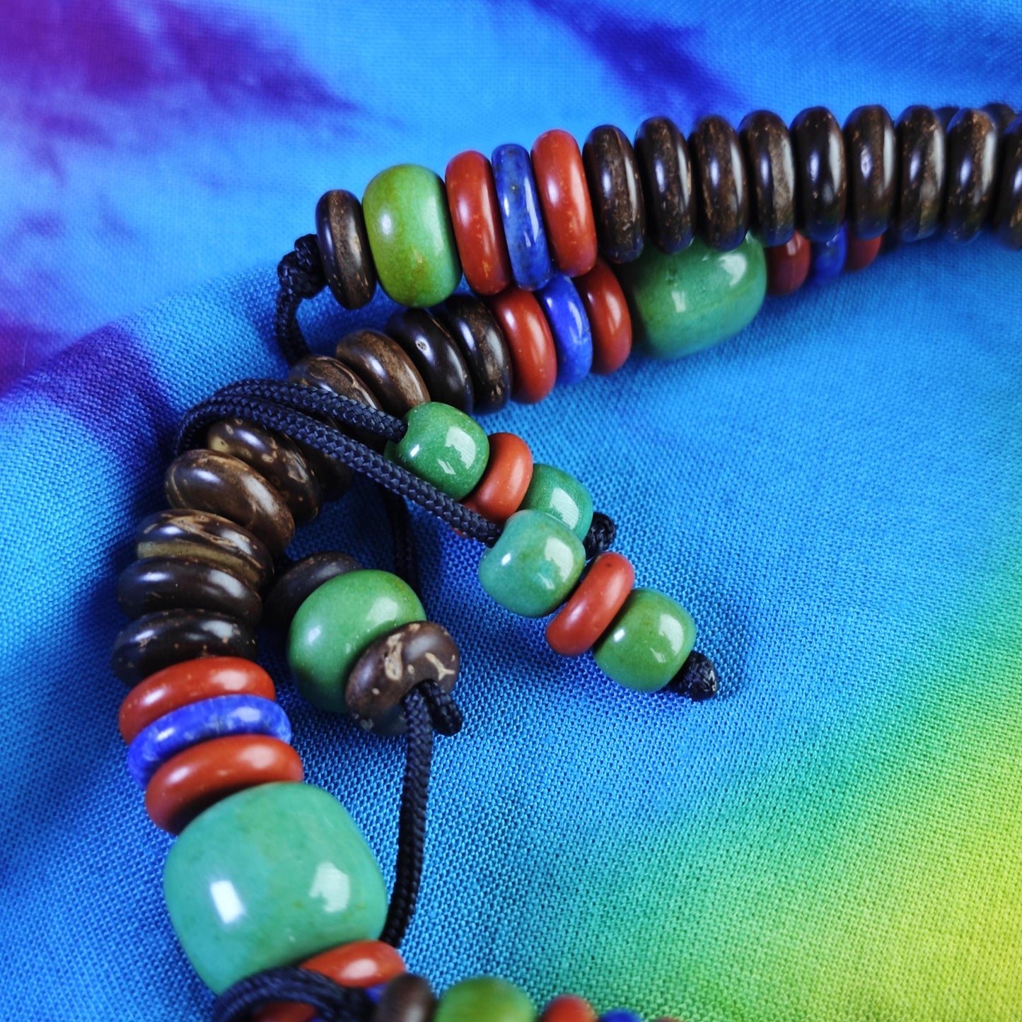 Turquoise & Lapis Lazuli Beaded Necklace, Coconut Shell Surfer Necklace, Nan Hong Red Agate Boho Jewelry, Natural Gemstone Choker 53cm