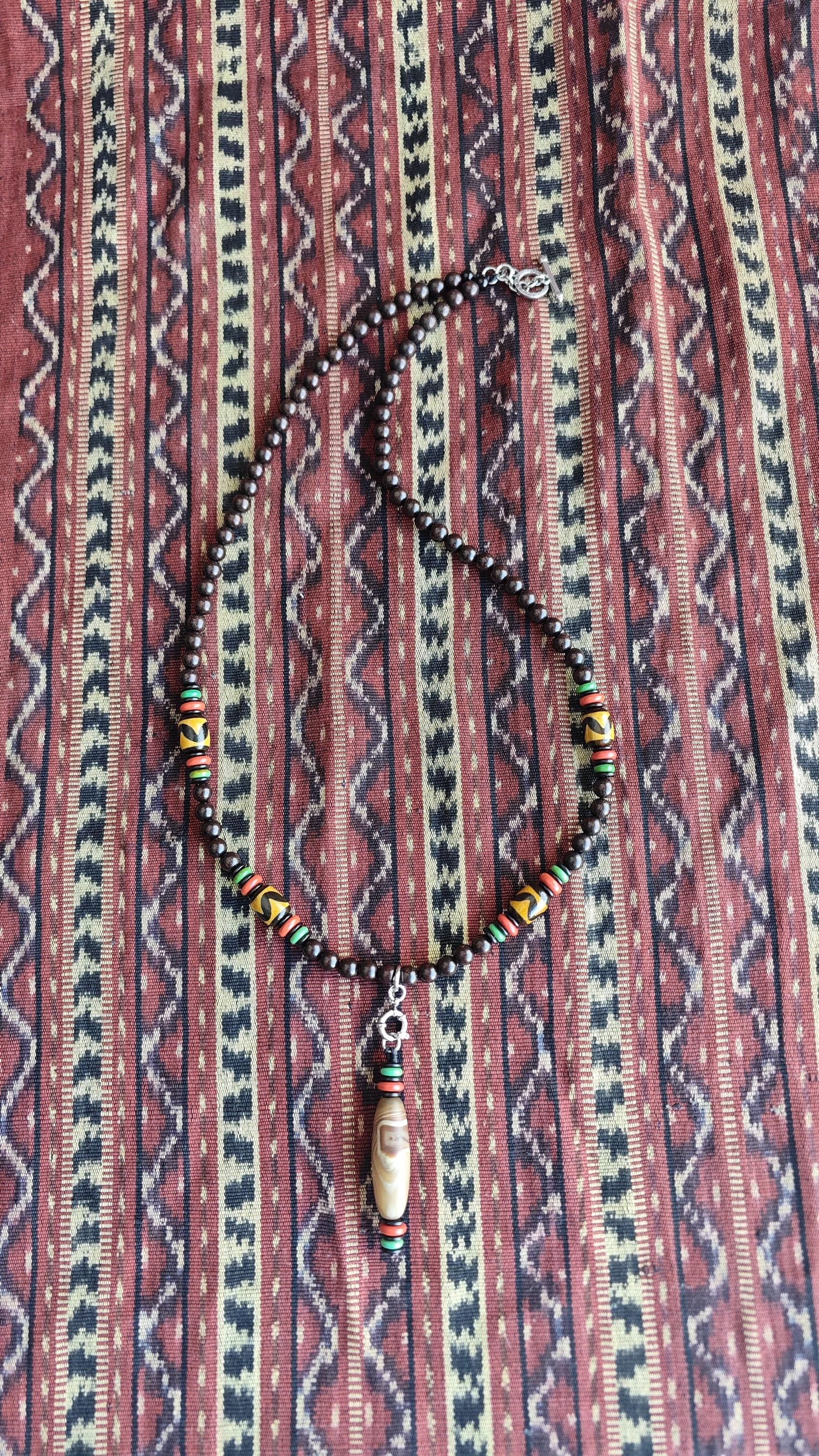 Vintage Tibetan Sardonyx Agate Dzi Necklace, Red Agate Turquoise Mala, Detachable Pendant