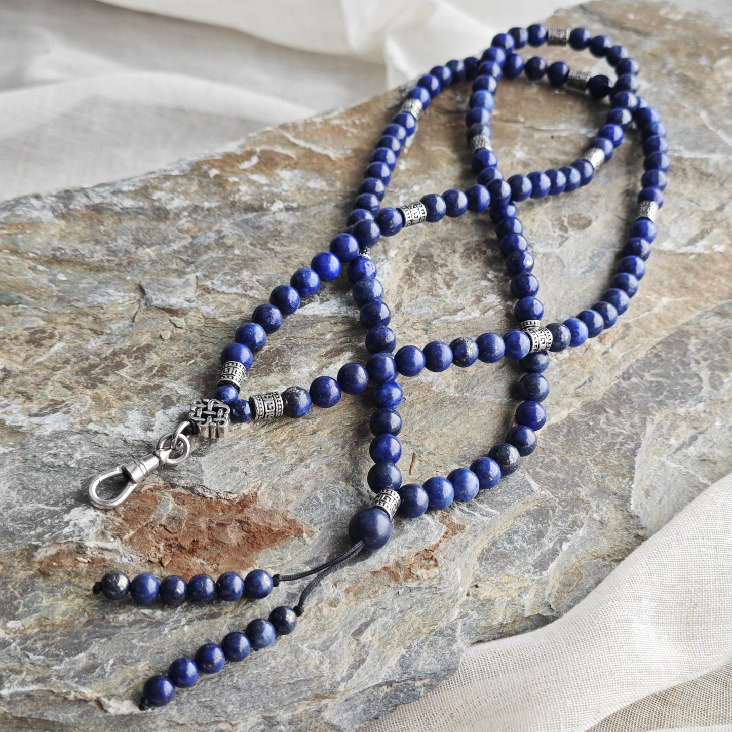 Long Lapis Lazuli Beaded Necklace with Stainless Steel | 98cm Layering Ethnic Boho Jewelry