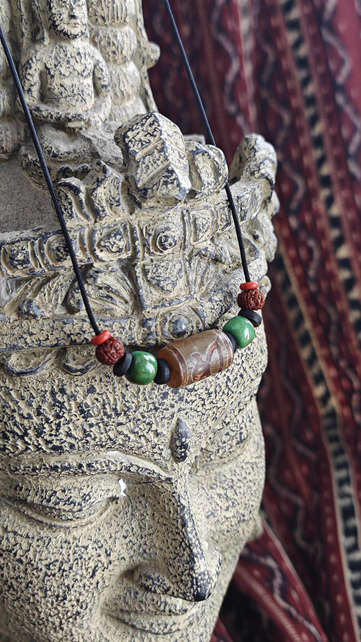 Vintage Tibetan Dzi Bead Necklace, Nan Hong Agate, Turquoise Choker, Tribal Boho Amulet (40-65cm)