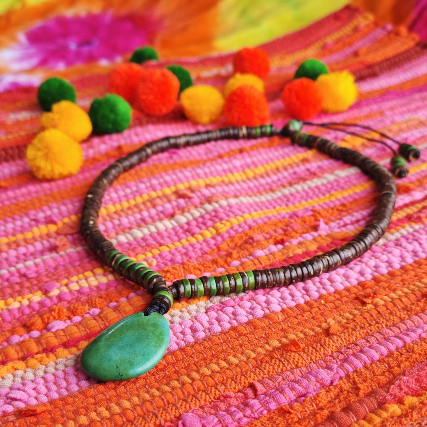 Handmade Turquoise Pendant Necklace with Coconut Beads | Ethnic Tribal Bohemian Jewelry