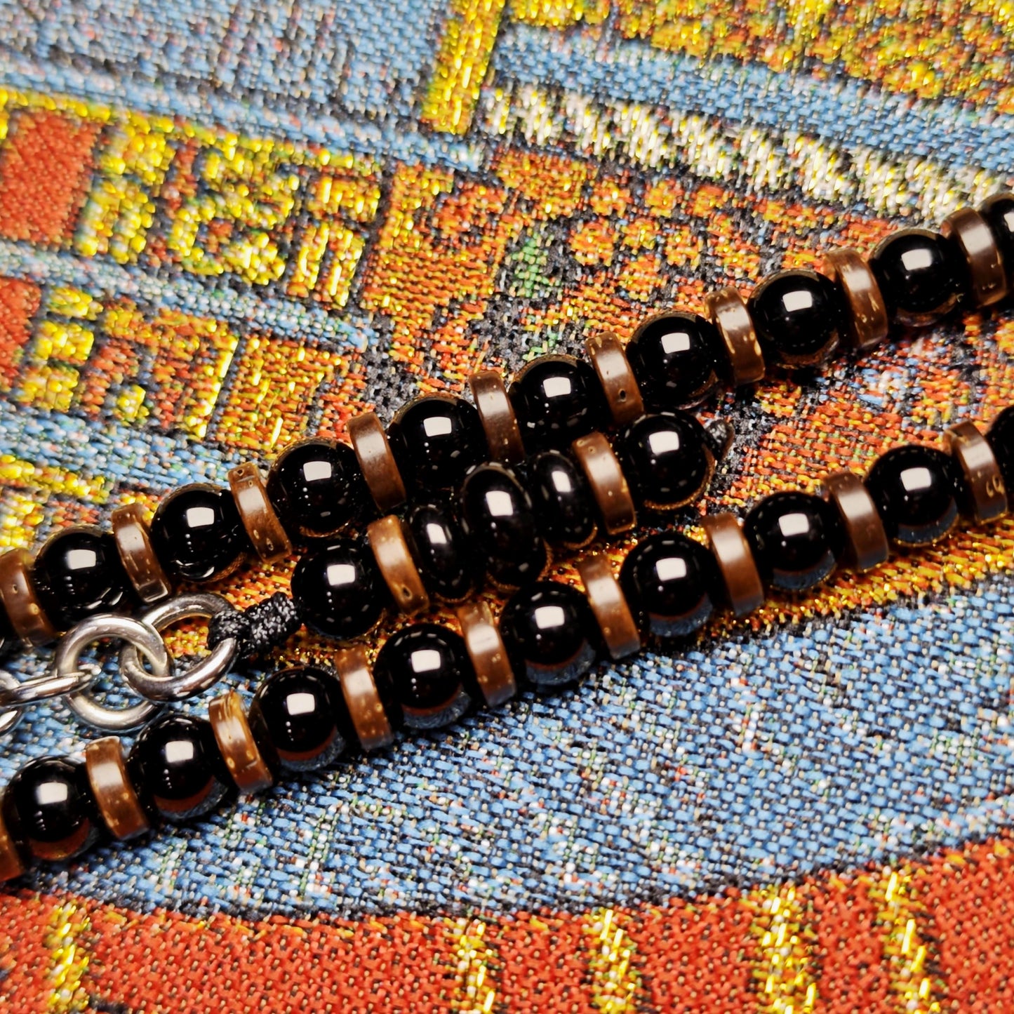 Black Onyx Agate Beaded Necklace, Thai Naga Hook Pendant, Ethnic Tribal Boho Chic Jewelry