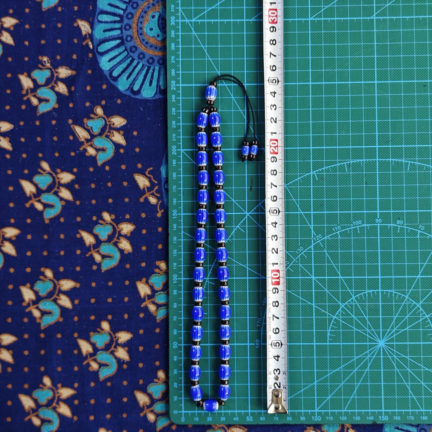 Blue Chevron African Trade Beads Necklace, Coconut Shell Choker, Tribal Boho Glass Jewelry