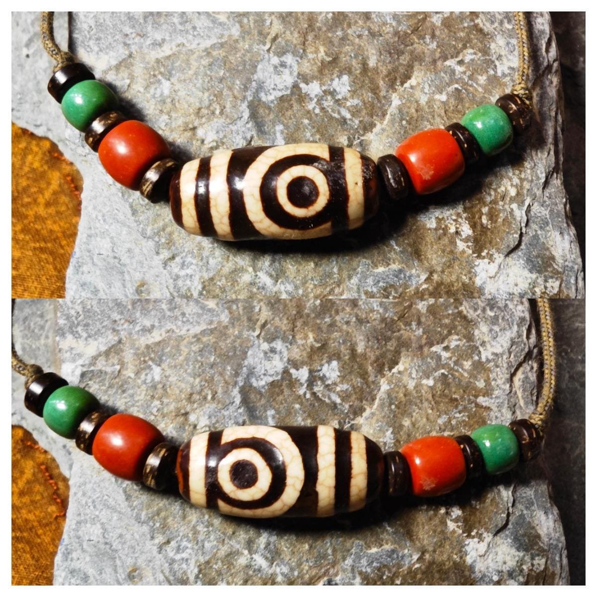 Vintage Tibetan Dzi Bead Necklace, Nan Hong Red Agate, Turquoise Tribal Pendant (40-60cm)