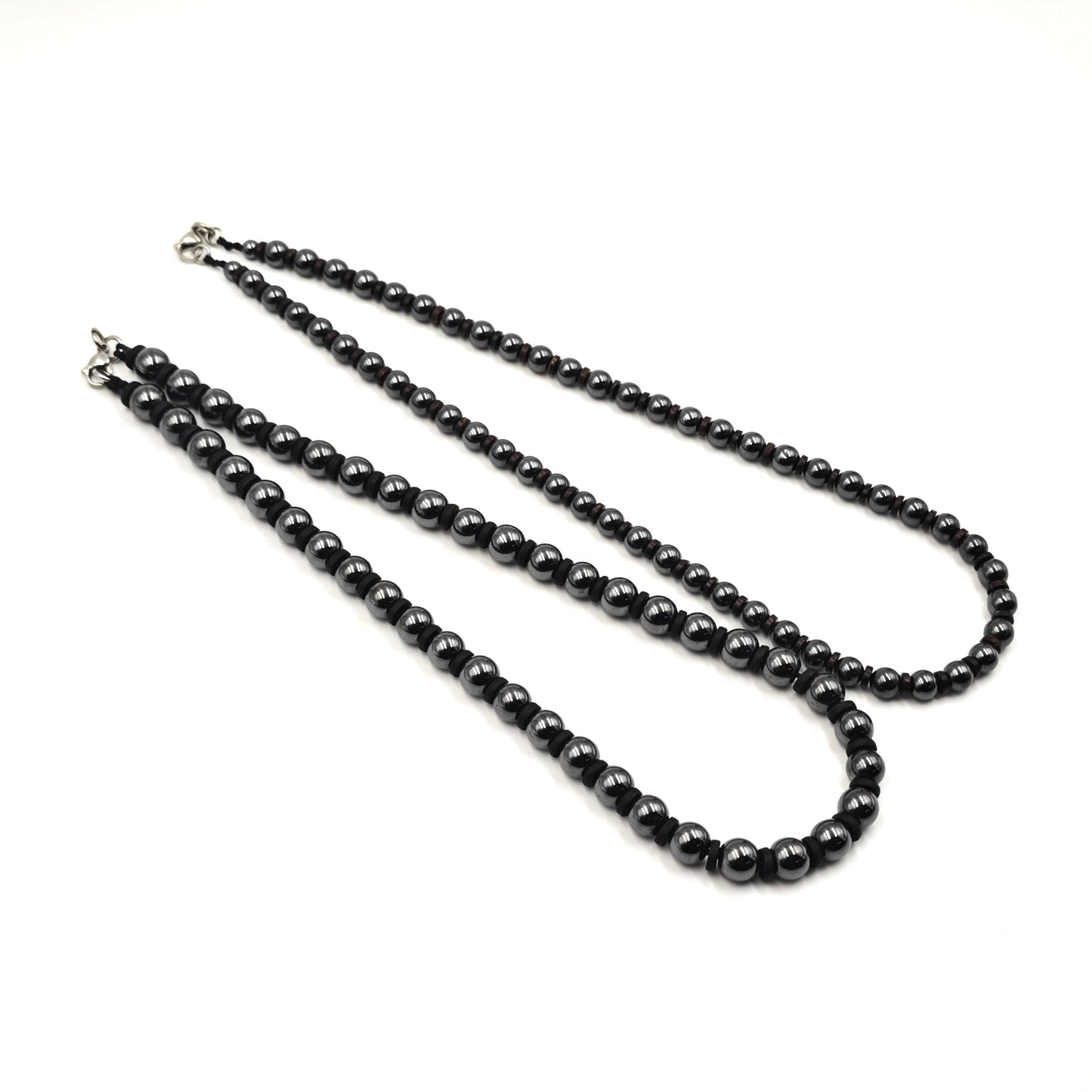 Hematite Beaded Necklace, Coconut Shell Surfer Choker, Metallic Black Stone Jewelry, Unisex Layering Chain, Couples Matching Gift, 54cm 56cm