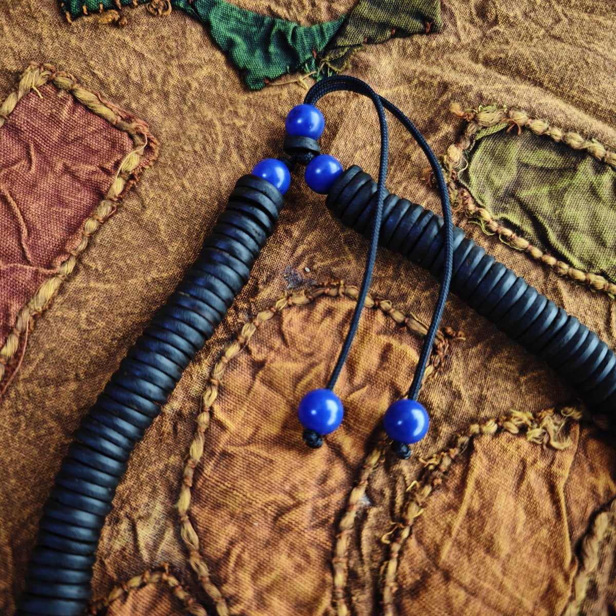 Large African Trade Bead Necklace with Lapis Lazuli & Coconut, Ethnic Tribal Bohemian Jewelry
