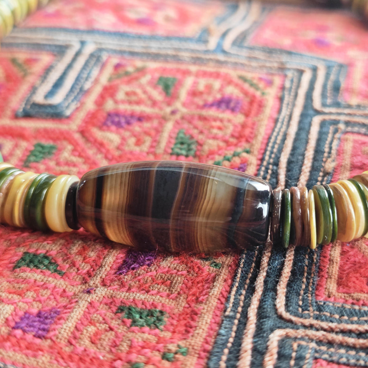 Sardonyx Agate & Turquoise Beaded Necklace, Coconut Shell Heishi Choker, Earthy Tribal Surfer Jewelry, Men's Gemstone Necklace 48cm