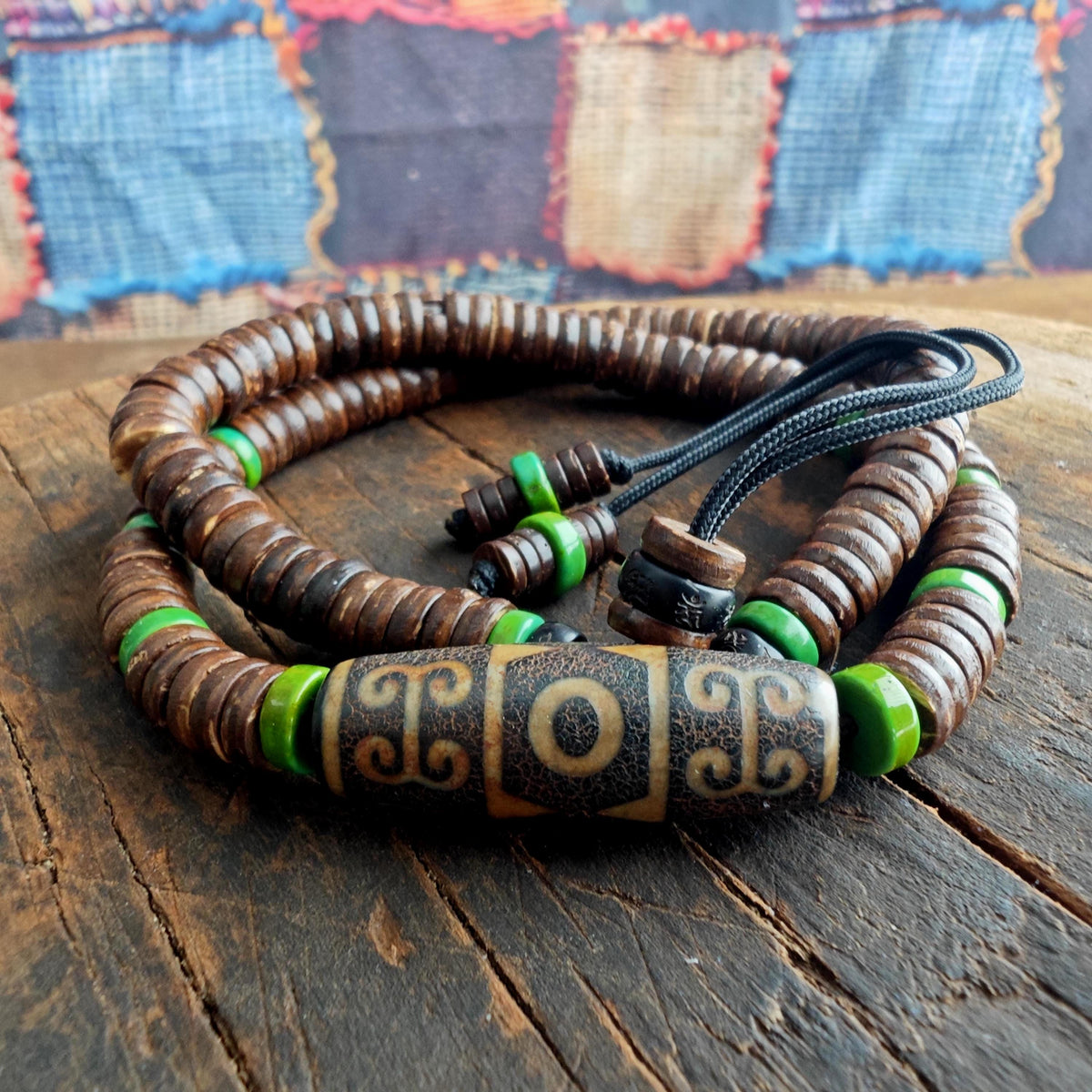 Vintage Tibetan Dzi Bead Necklace, Coconut Shell Heishi Choker, Turquoise Spacer Boho Jewelry, Tribal Mens Surfer Necklace 47cm