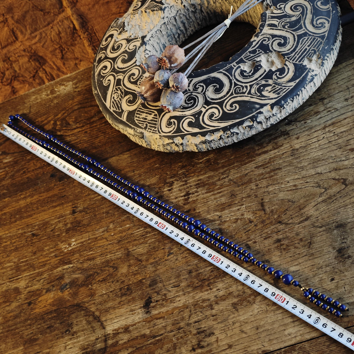 Handmade Long Lapis Lazuli Necklace with Hematite, Spiritual Ethnic Bohemian Jewelry