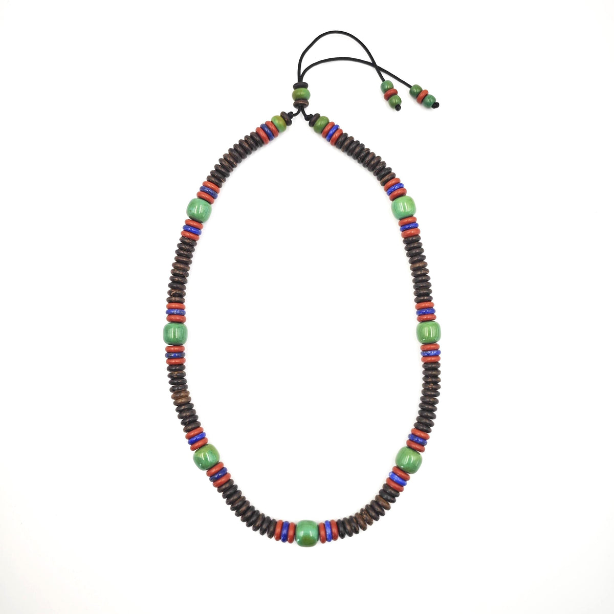 Turquoise & Lapis Lazuli Beaded Necklace, Coconut Shell Surfer Necklace, Nan Hong Red Agate Boho Jewelry, Natural Gemstone Choker 53cm