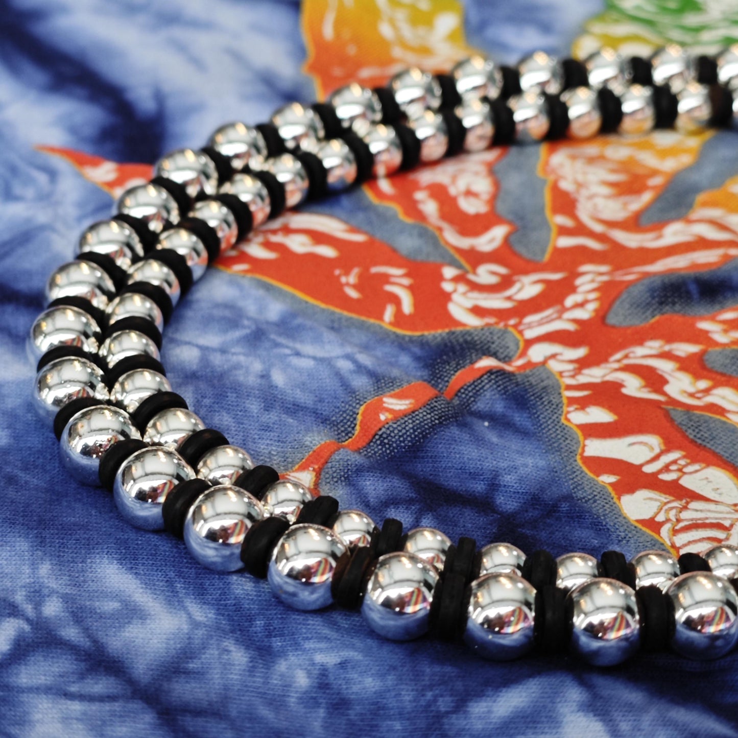 Handmade Hematite & Coconut Beaded Necklace | Silver Black Ethnic Boho Jewelry