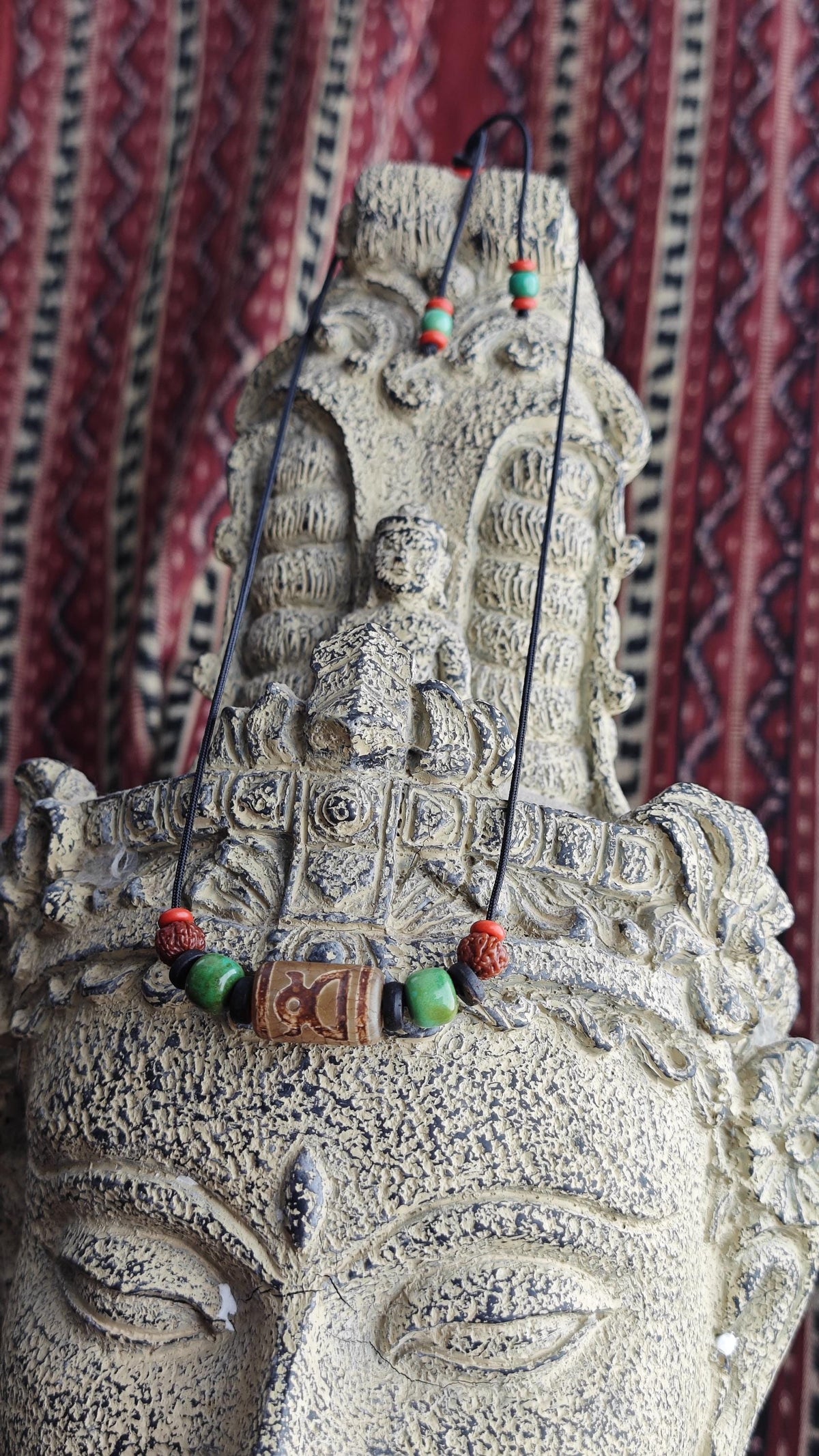 Vintage Tibetan Dzi Bead Necklace, Nan Hong Agate, Turquoise Choker, Tribal Boho Amulet (40-65cm)