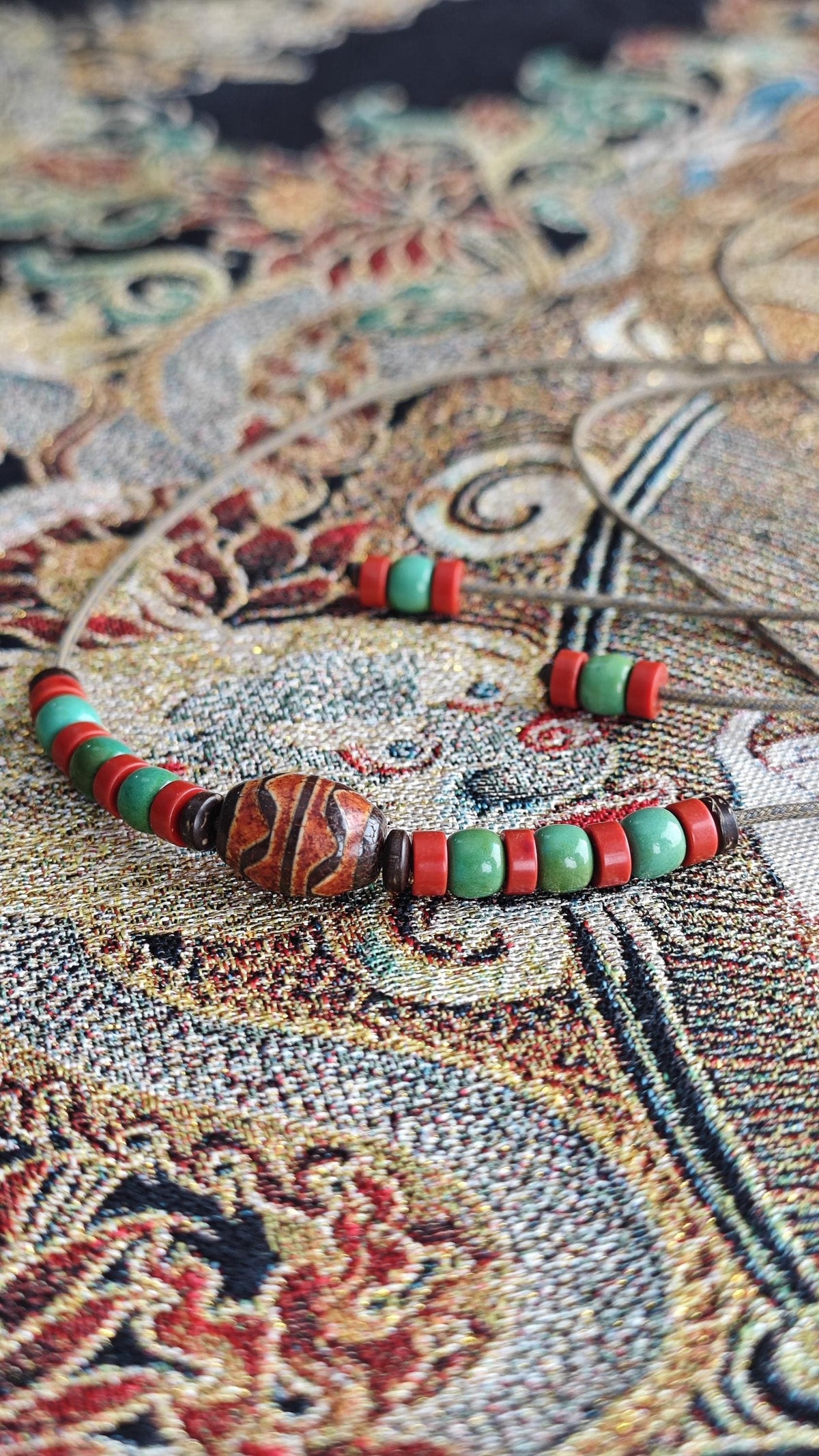 Vintage Tibetan Dzi Bead Necklace, Nan Hong Red Agate Turquoise Choker, Adjustable Ethnic Tribal Amulet, Spiritual Protection Pendant
