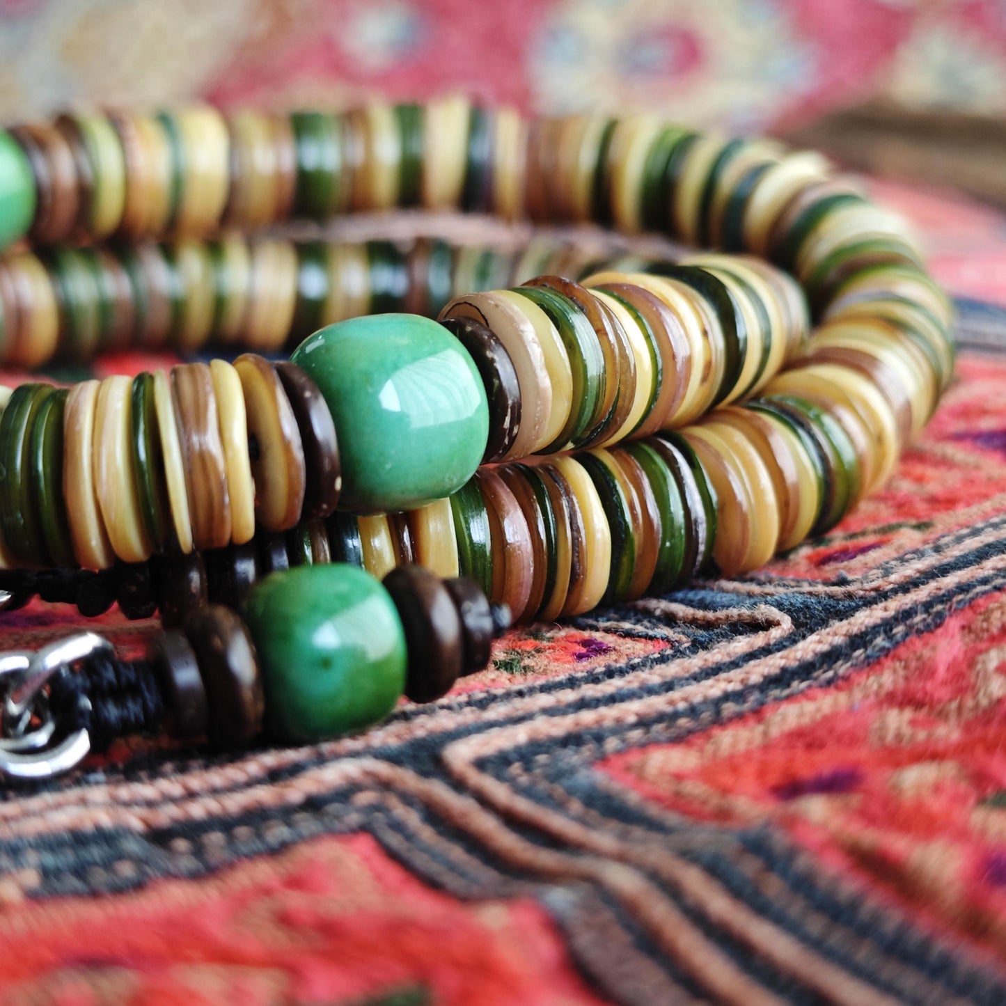 Sardonyx Agate & Turquoise Beaded Necklace, Coconut Shell Heishi Choker, Earthy Tribal Surfer Jewelry, Men's Gemstone Necklace 48cm