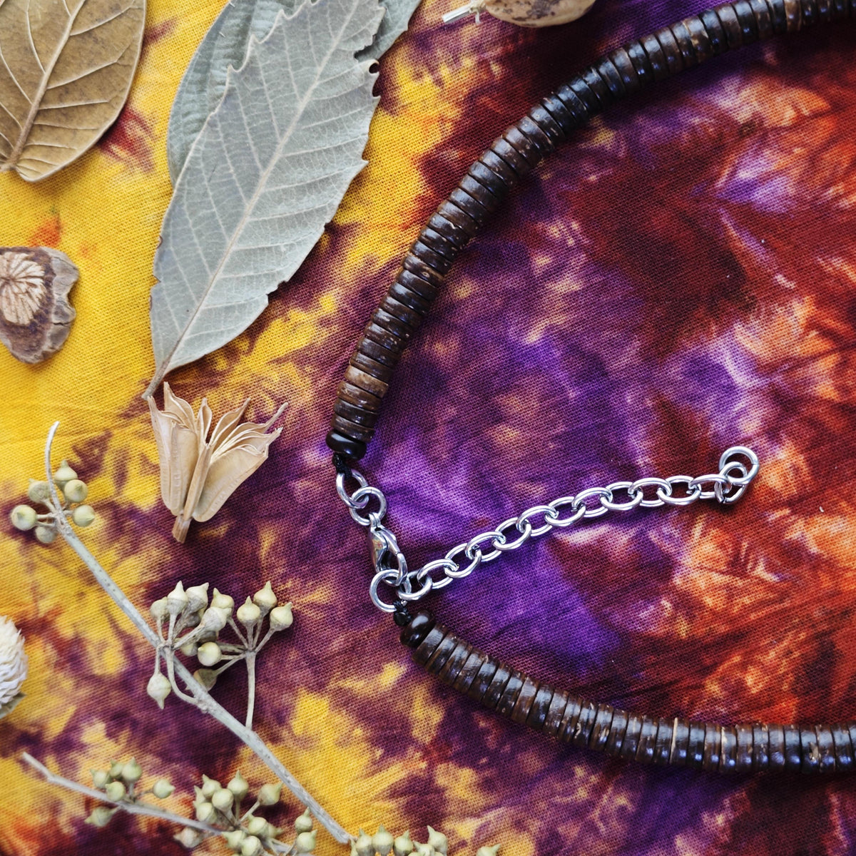 Forest Green Crazy Lace Agate & Coconut Shell Bead Necklace | Ethnic Tribal Boho Jewelry