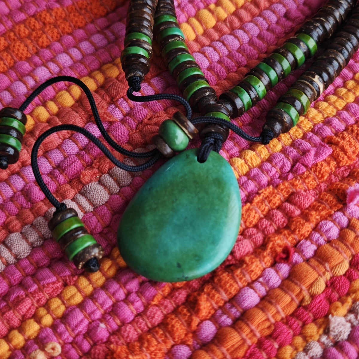 Handmade Turquoise Pendant Necklace with Coconut Beads | Ethnic Tribal Bohemian Jewelry