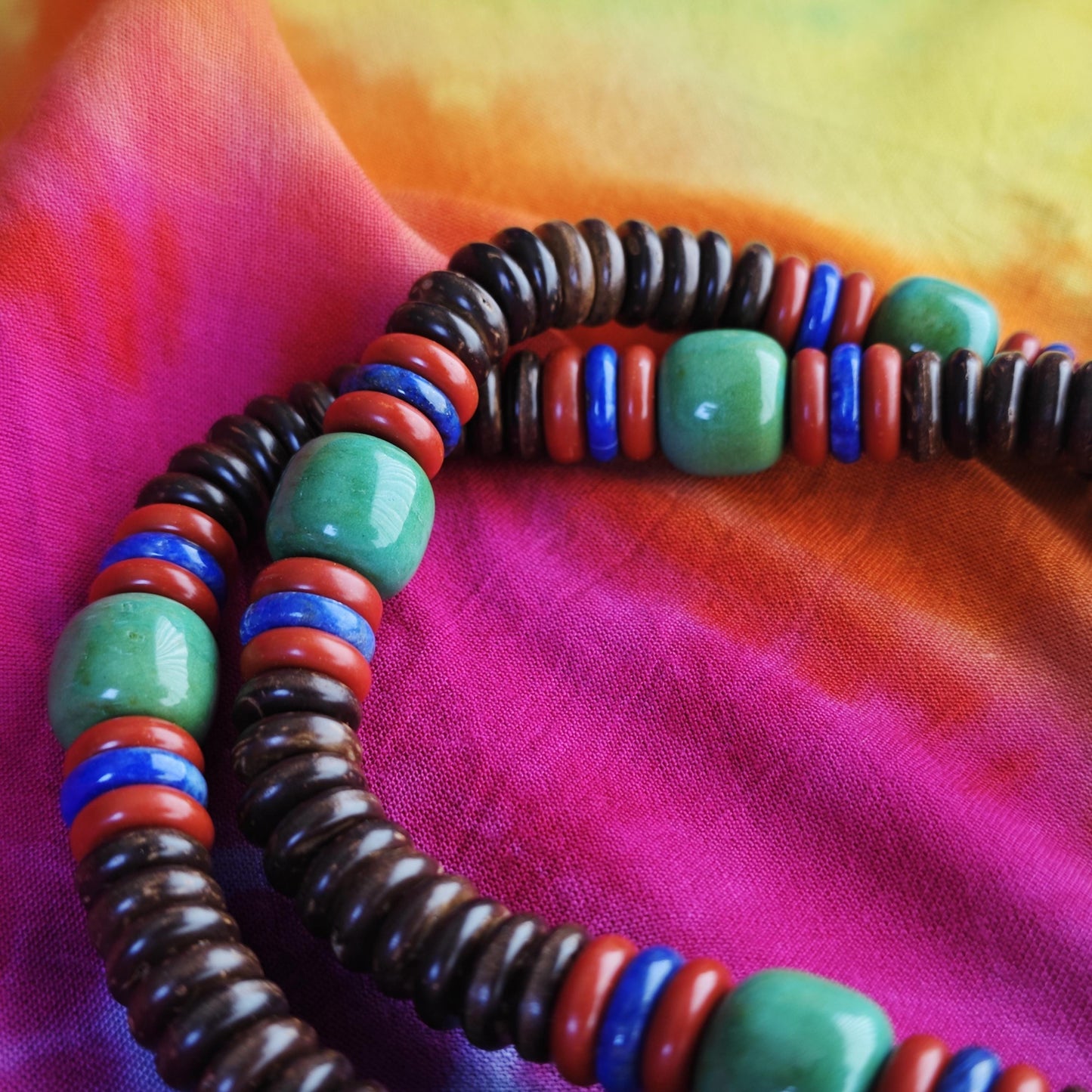 Turquoise & Lapis Lazuli Beaded Necklace, Coconut Shell Surfer Necklace, Nan Hong Red Agate Boho Jewelry, Natural Gemstone Choker 53cm