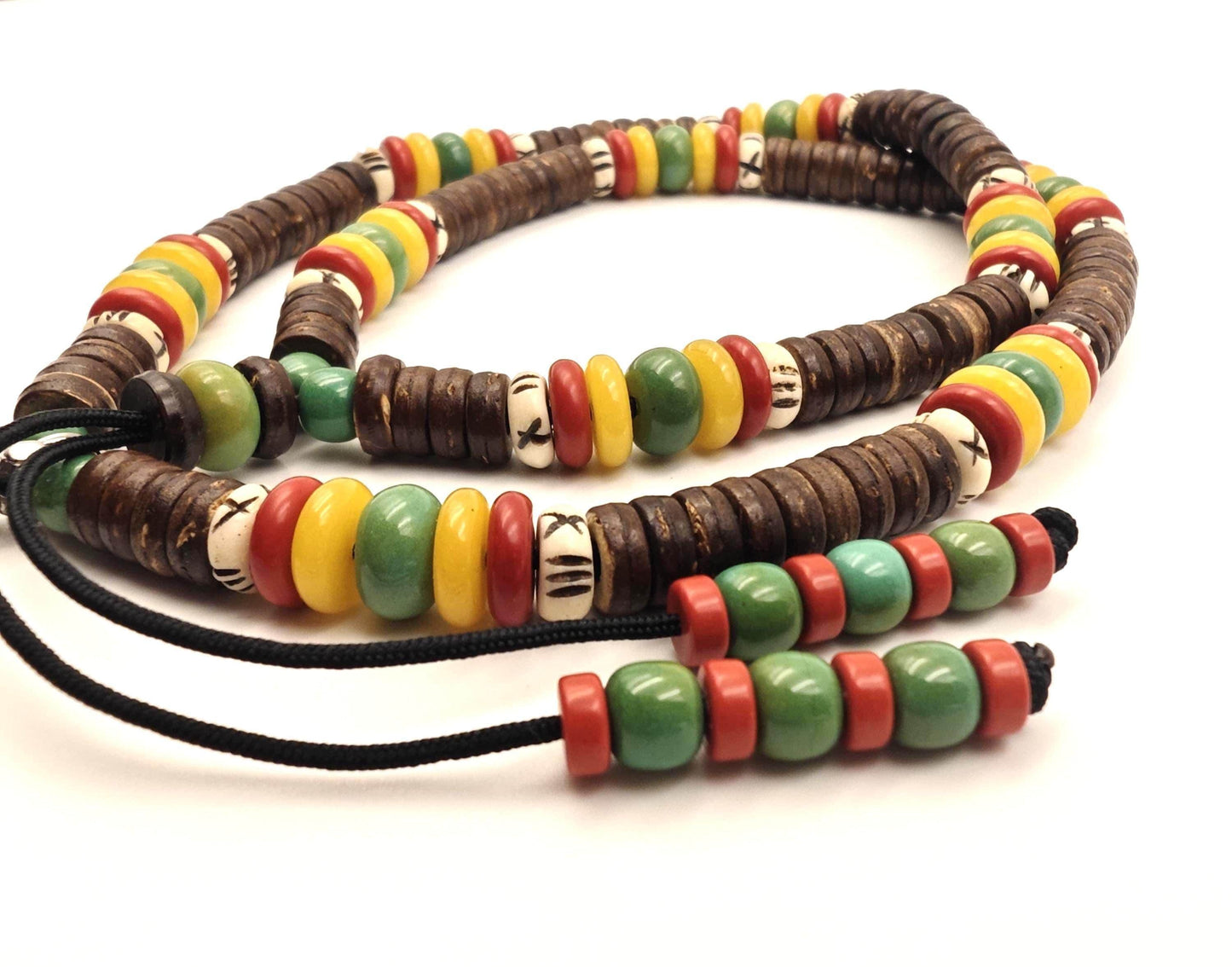 Boho Feather Pendant Beaded Necklace, Turquoise Yellow Jade Red Agate Choker, Yak Bone Tribal Surfer Jewelry, Unisex Gemstone Necklace 58cm