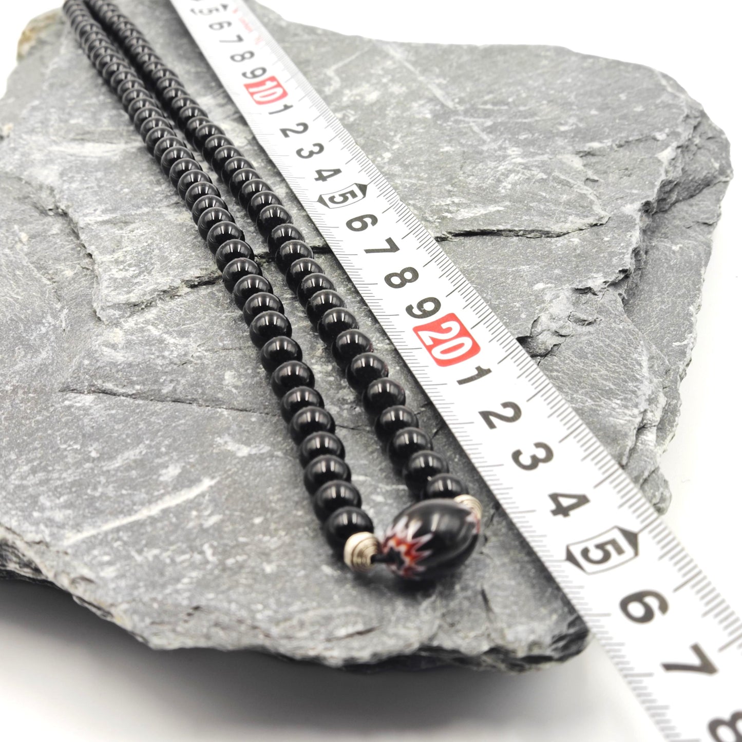 Black Onyx African Trade Bead Necklace, 925 Silver, Ethnic Tribal Boho Statement