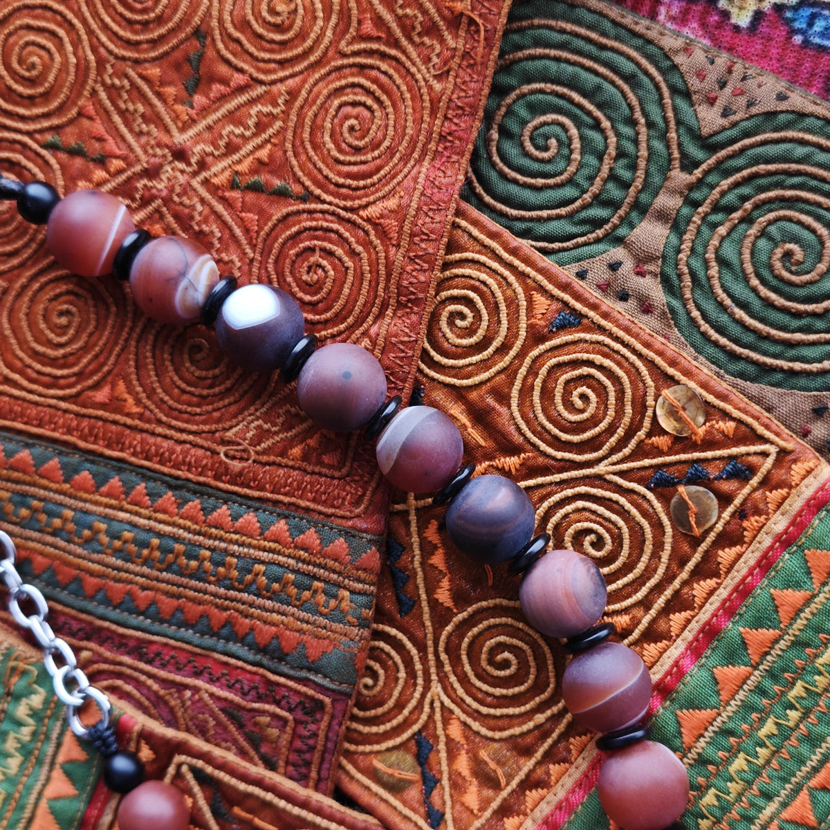 Handmade Matte Banded Agate Necklace with Coconut Spacers | Adjustable Ethnic Boho Jewelry