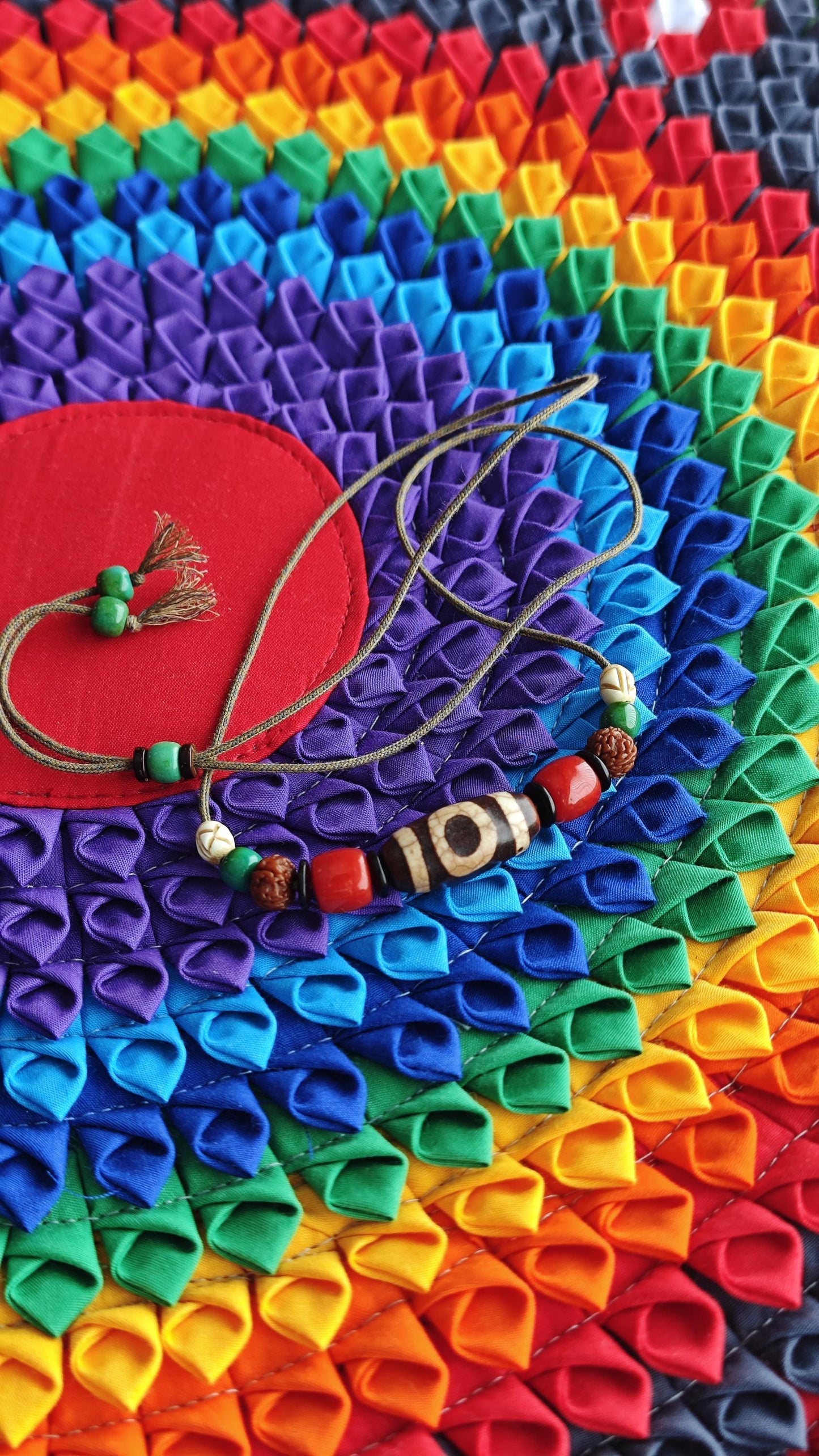 Vintage Tibetan Dzi Bead Necklace, Nan Hong Red Agate, Rudraksha, Yak Bone, Turquoise Amulet