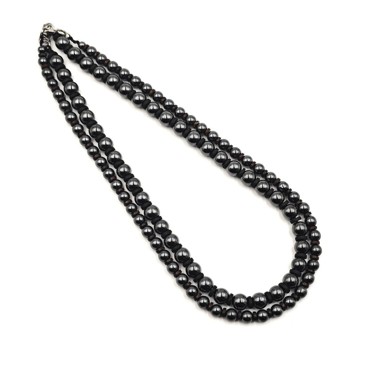 Hematite Beaded Necklace, Coconut Shell Surfer Choker, Metallic Black Stone Jewelry, Unisex Layering Chain, Couples Matching Gift, 54cm 56cm